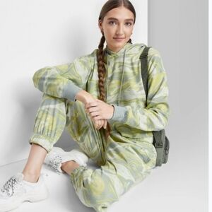 #M11 Wild Fable Green and Yellow Camo Cropped Hoodie And Joggers Pants Set